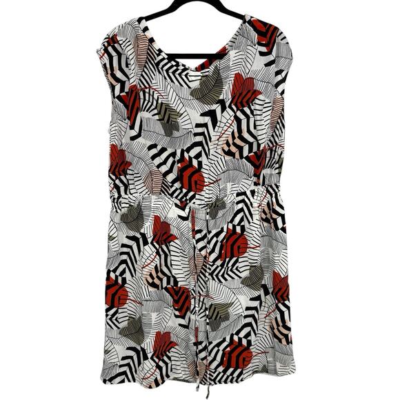 Loft Sleeveless Tropical Print Dress Size XL Elastic Tie Waist Crinkle Rayon - Picture 1 of 9